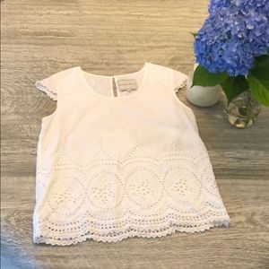 Beautiful Stories cap sleeve eyelet trim top L